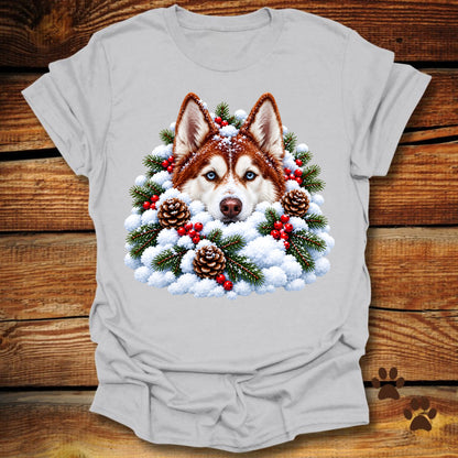 Red Husky Snow Pile T-Shirt
