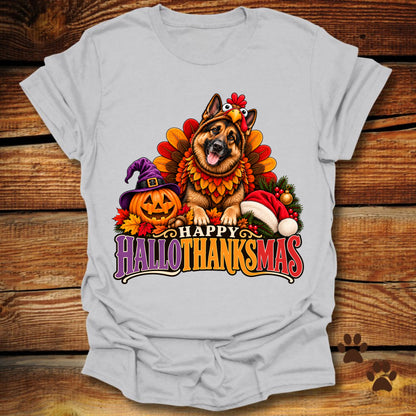 Happy Hallothanksmas German Shepherd Turkey T-Shirt