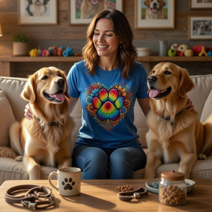 Rainbow Paw Print Heart T-Shirt