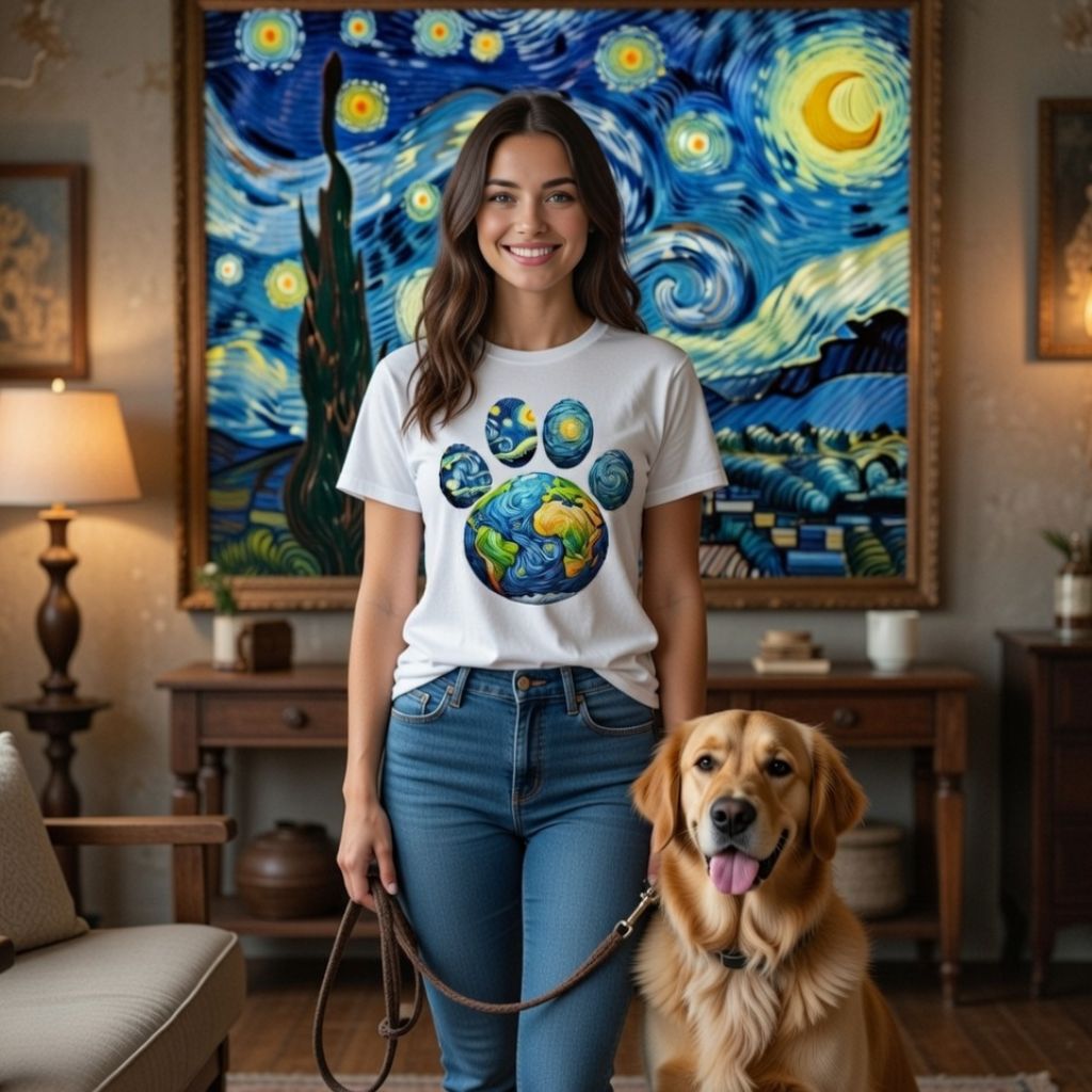 Starry Paw Van Gogh Earth Shirt