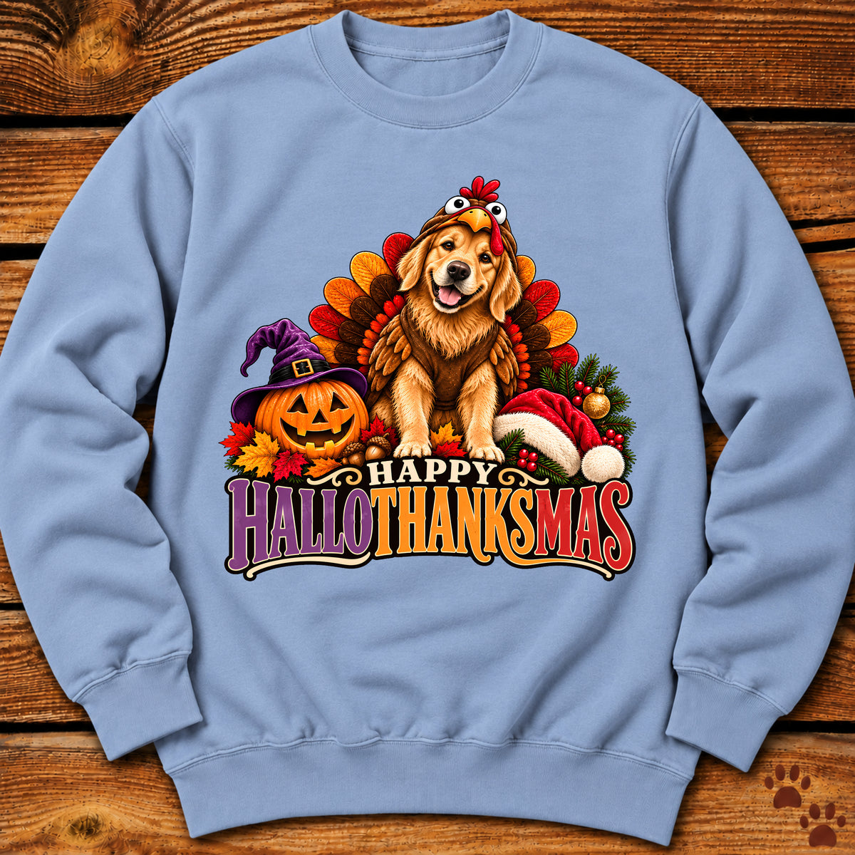Happy Hallothanksmas Golden Retriever Turkey Sweatshirt