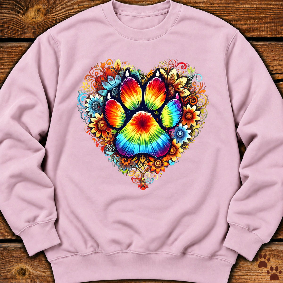 Rainbow Paw Print Heart Crewneck