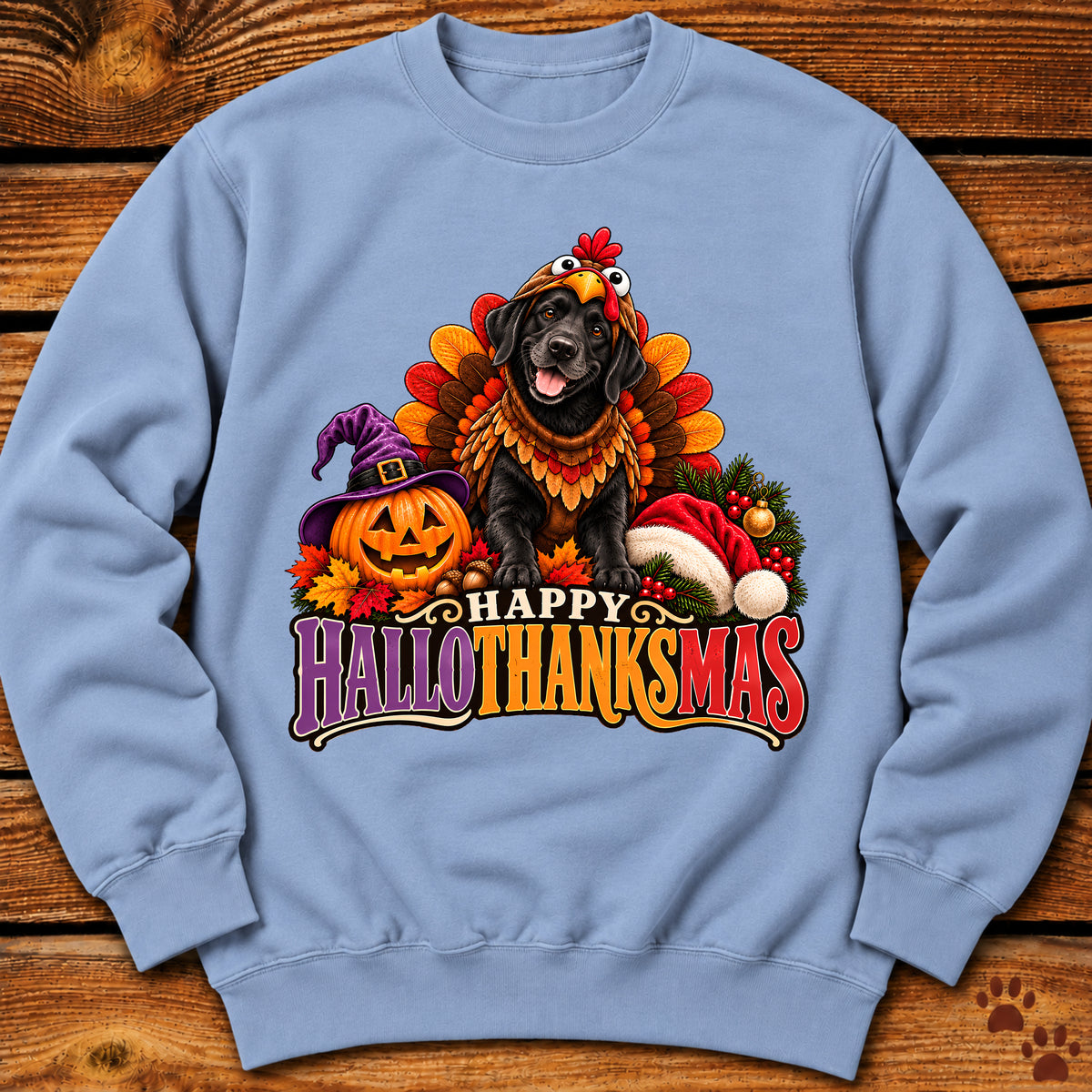 Happy Hallothanksmas Black Labrador Turkey Sweatshirt