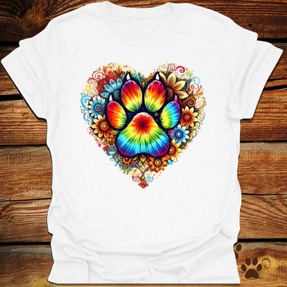 Rainbow Paw Print Heart T-Shirt