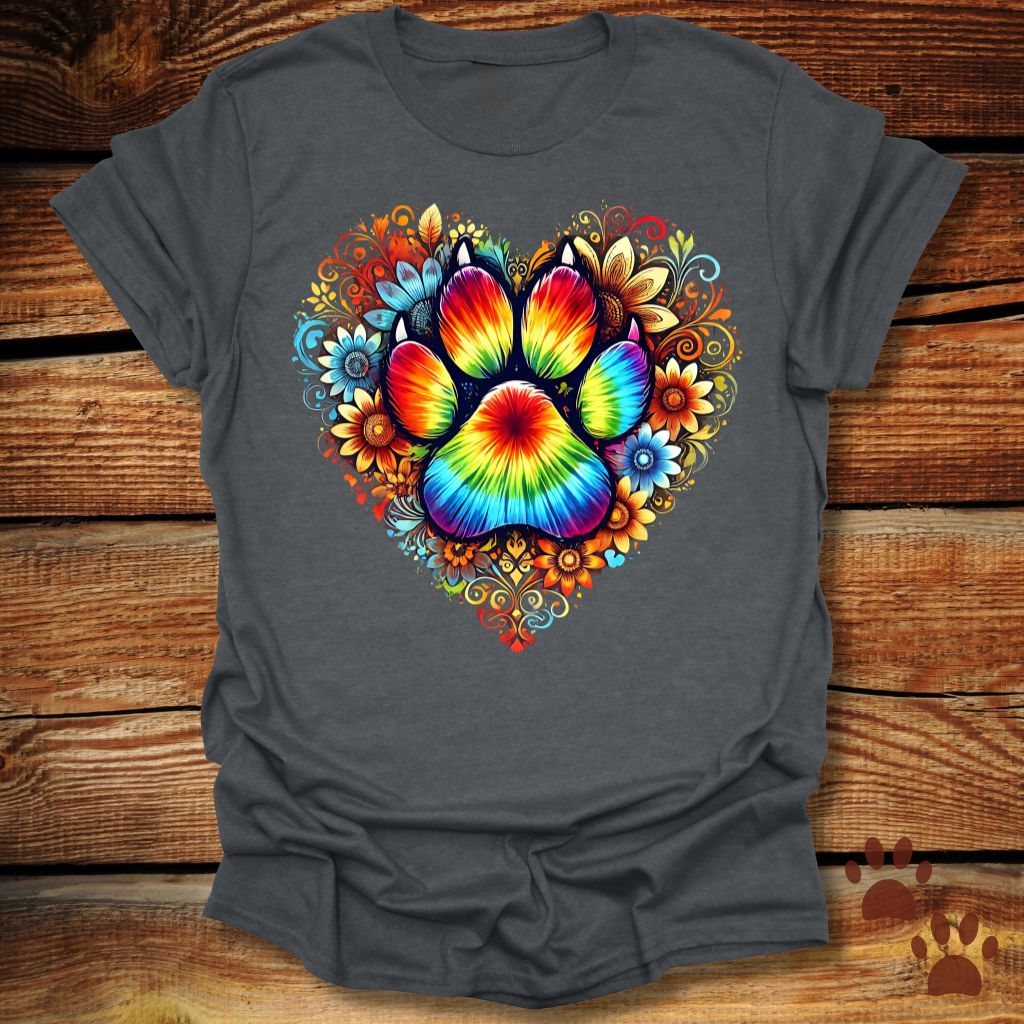 Rainbow Paw Print Heart T-Shirt