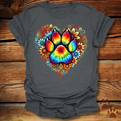 Rainbow Paw Print Heart T-Shirt