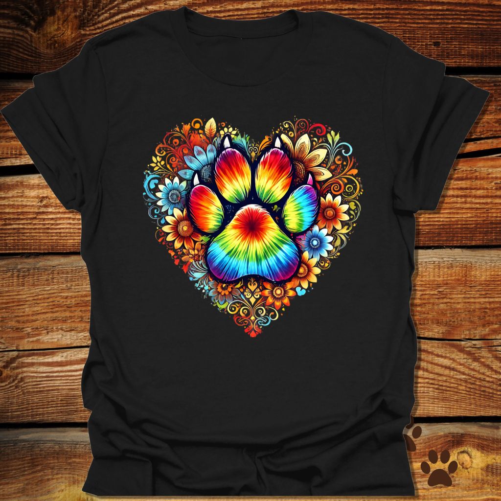 Rainbow Paw Print Heart T-Shirt