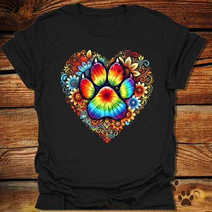 Rainbow Paw Print Heart T-Shirt