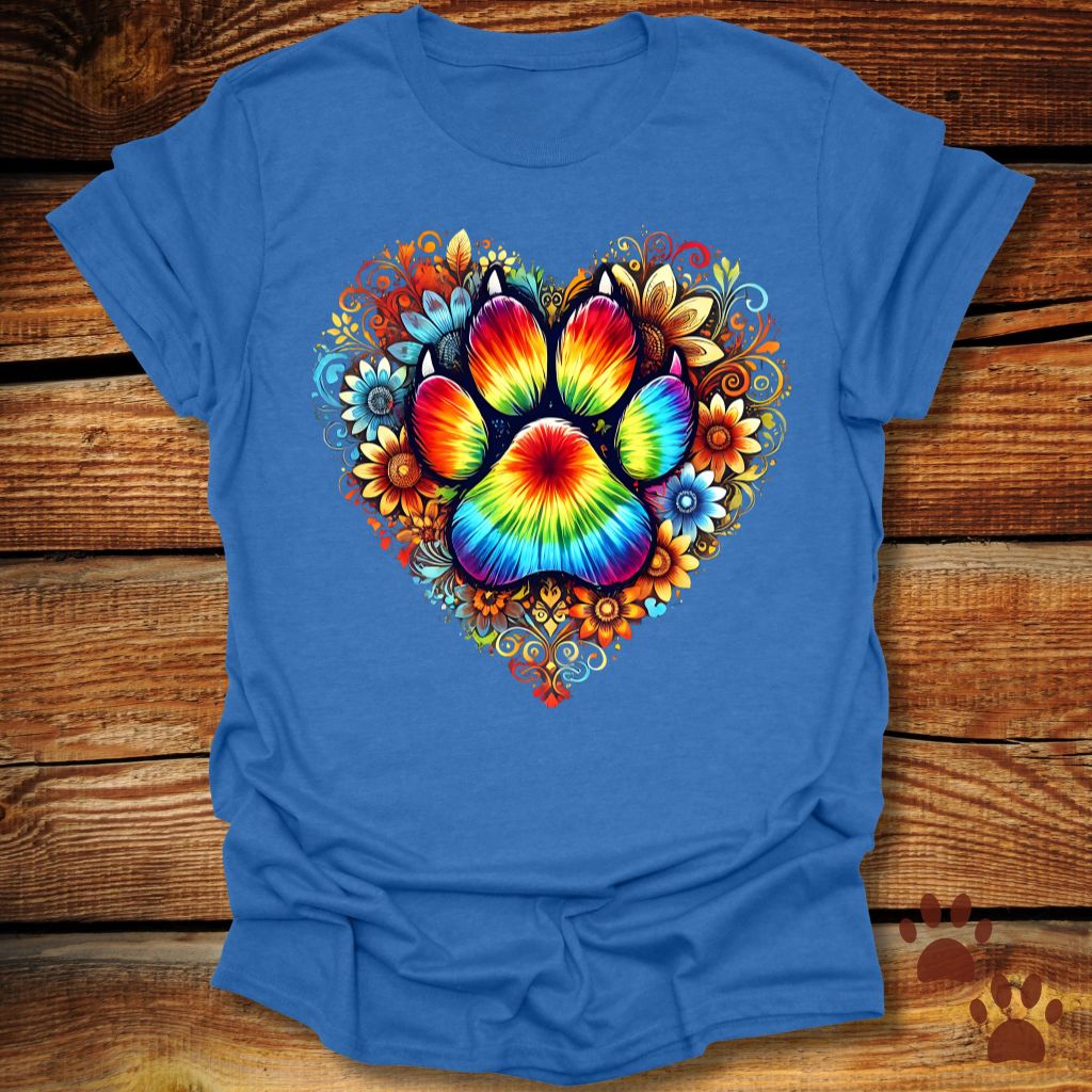 Rainbow Paw Print Heart T-Shirt