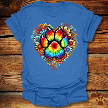 Rainbow Paw Print Heart T-Shirt