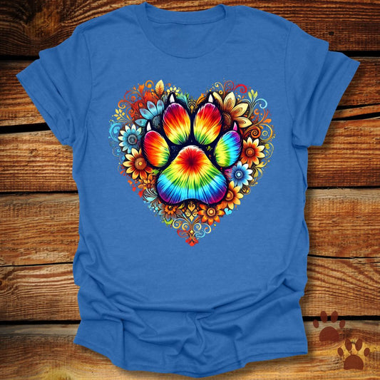 Rainbow Paw Print Heart T-Shirt