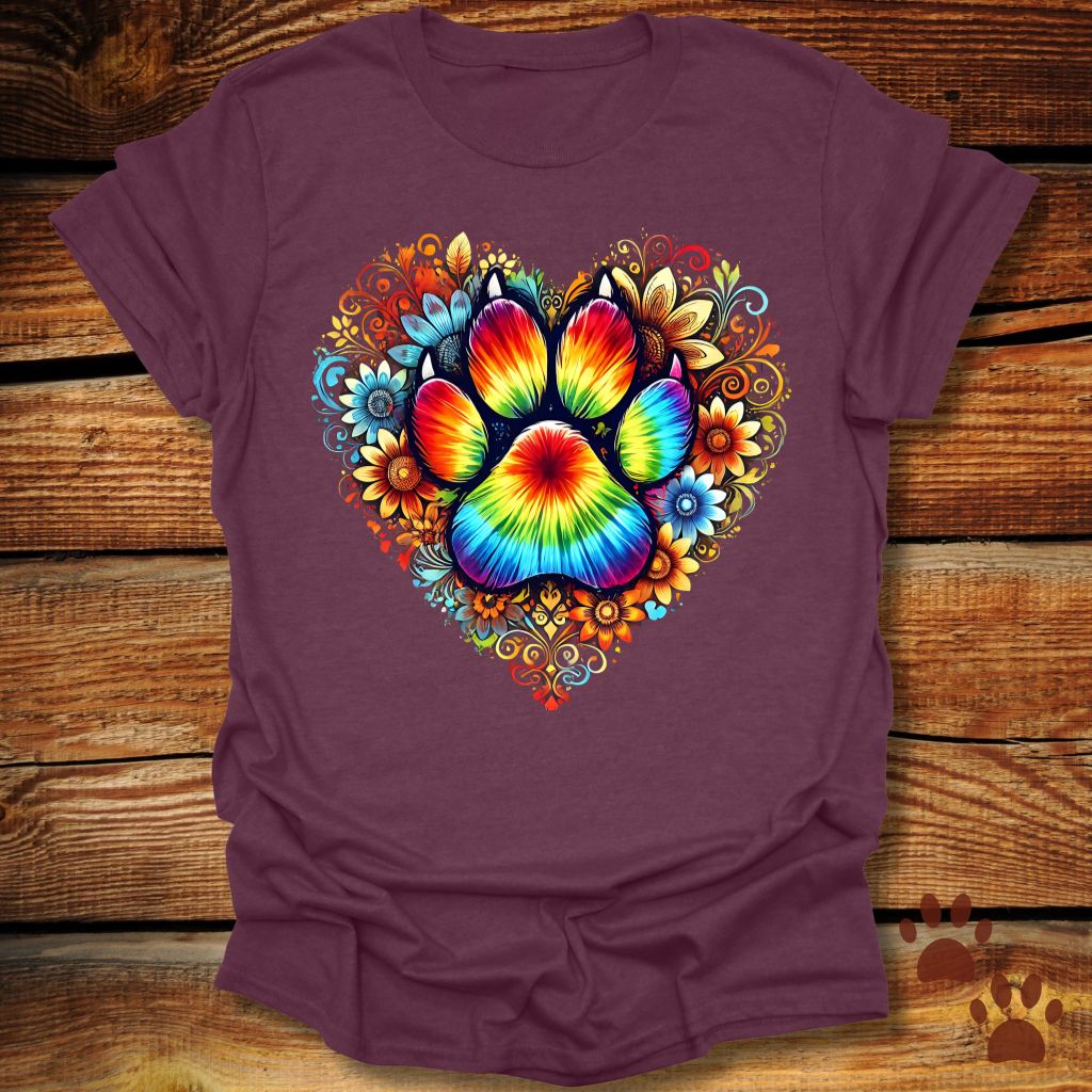 Rainbow Paw Print Heart T-Shirt