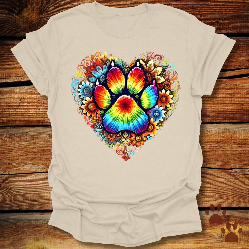 Rainbow Paw Print Heart T-Shirt