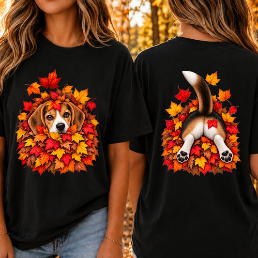 Beagle Leaf Pile T-Shirt - Front & Back Print