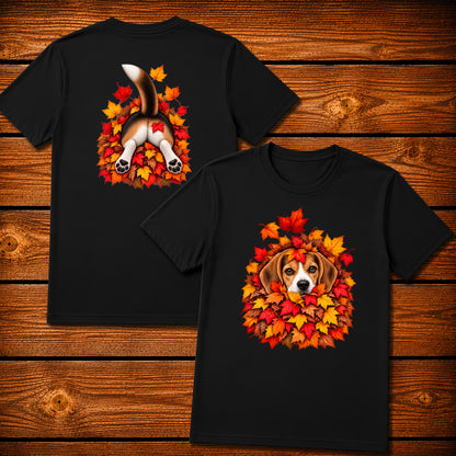 Beagle Leaf Pile T-Shirt - Front & Back Print