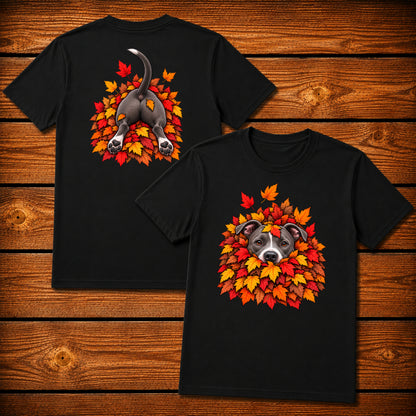 Pitbull Leaf Pile T-Shirt - Front & Back Print