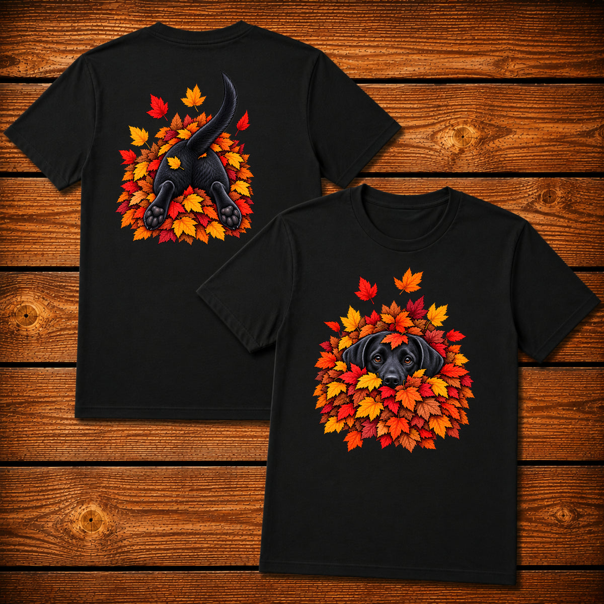 Labrador Retriever Leaf Pile T-Shirt - Front & Back Print