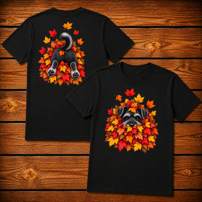 Schnauzer Leaf Pile T-Shirt - Front & Back Print