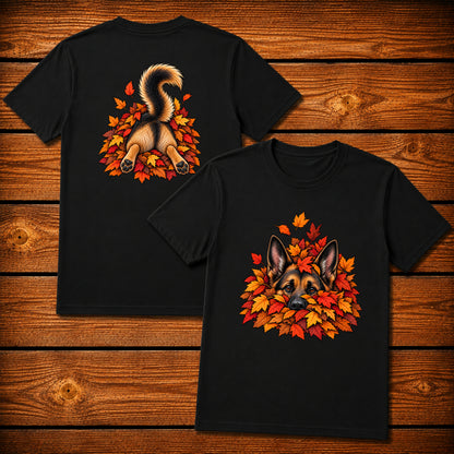 German Shepherd Leaf Pile T-Shirt - Front & Back Print