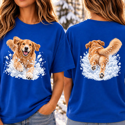 Golden Retriever Snow Day T-Shirt - Front & Back Print