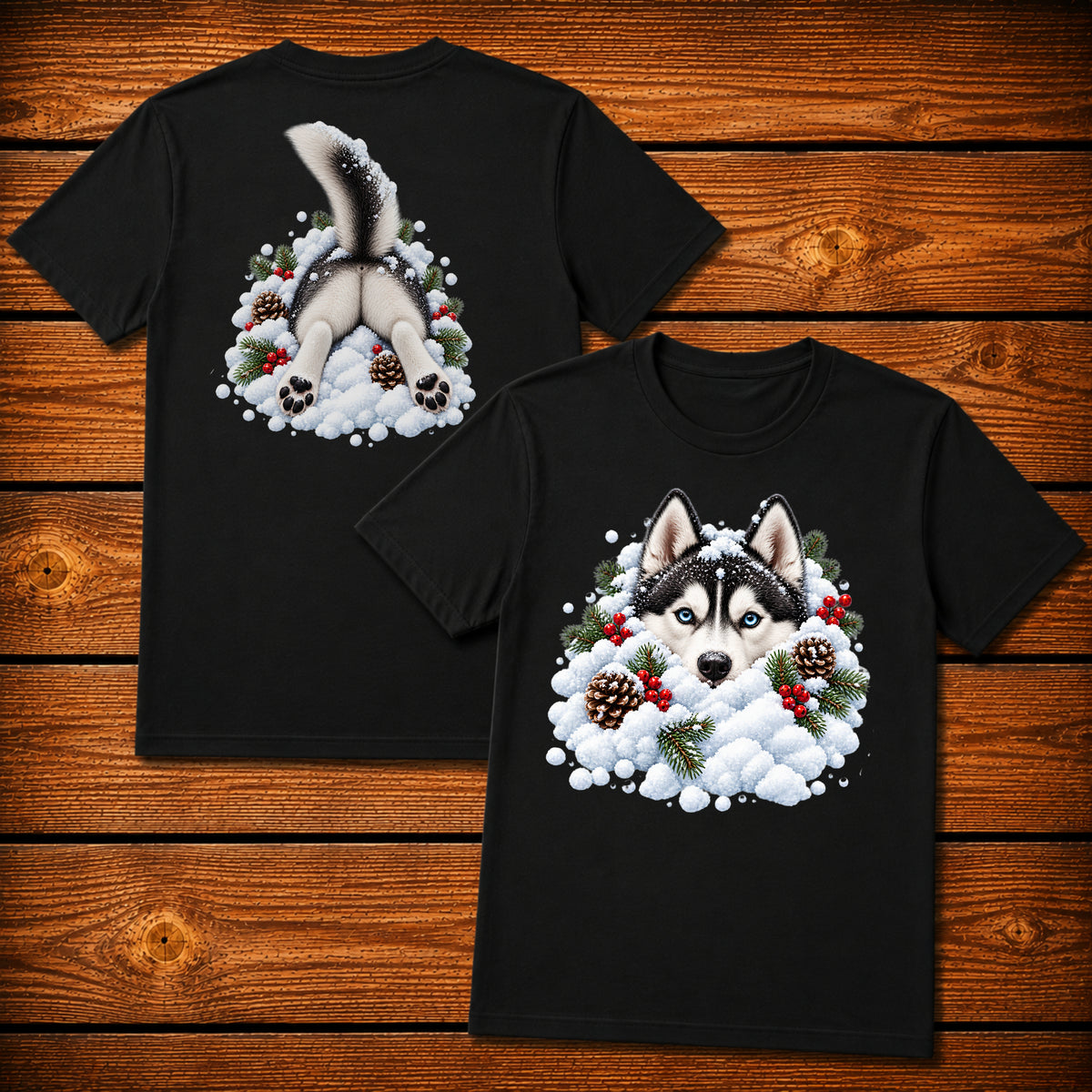 Husky Snowbank T-Shirt - Front & Back Print