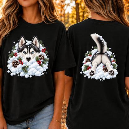 Husky Snowbank T-Shirt - Front & Back Print