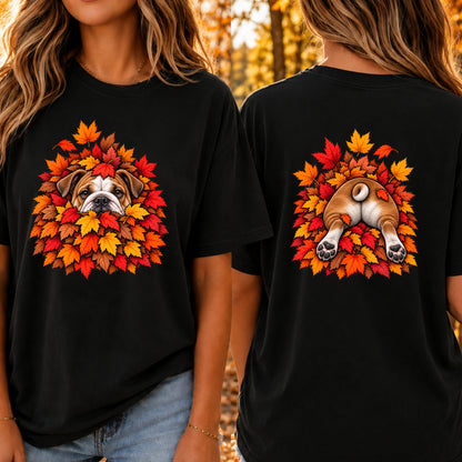 Bulldog Leaf Pile T-Shirt - Front & Back Print