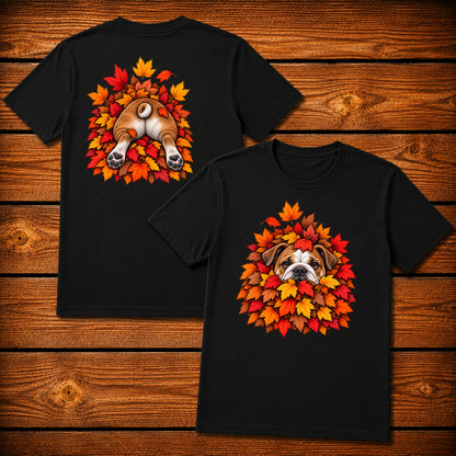 Bulldog Leaf Pile T-Shirt - Front & Back Print