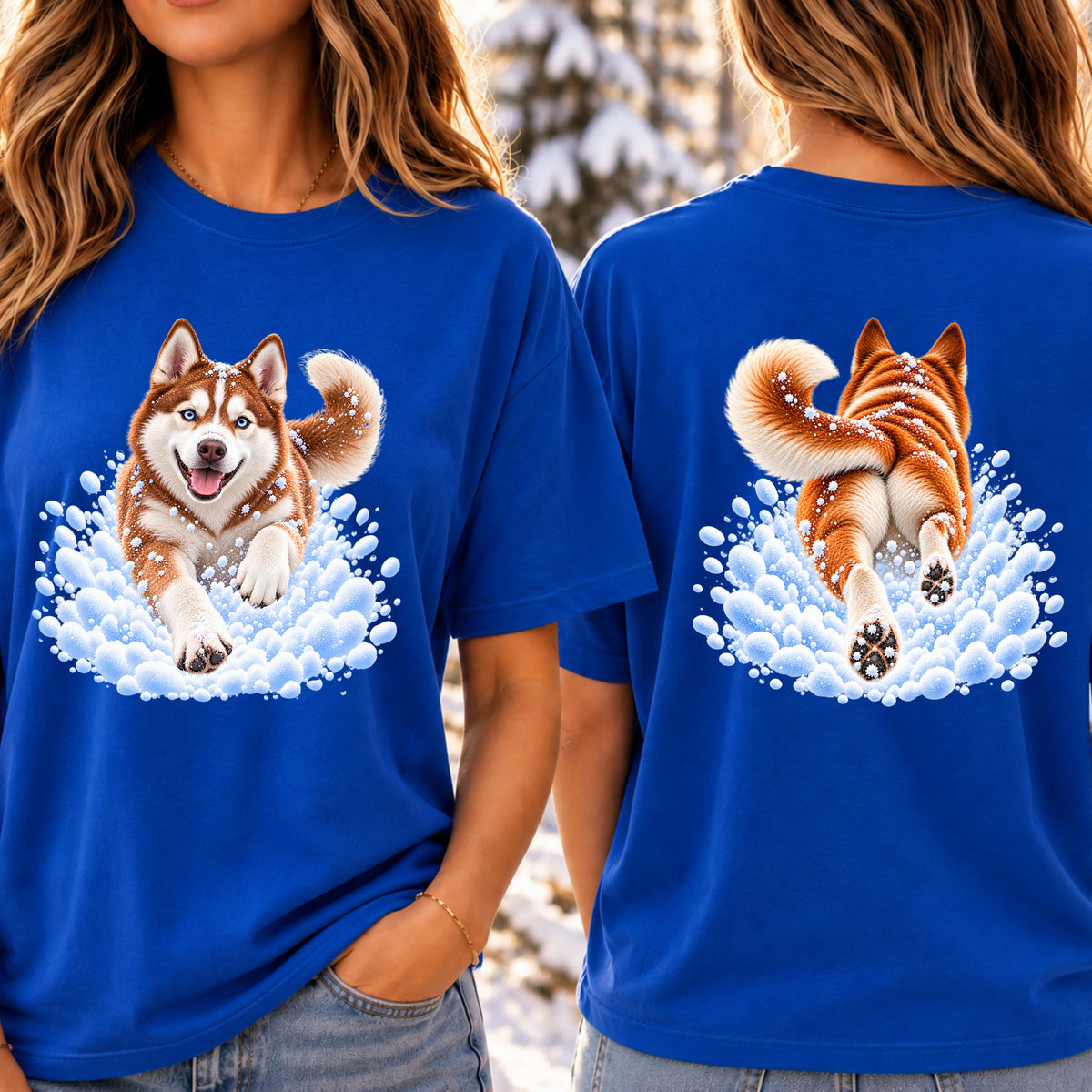 Red Husky Snow Day T-Shirt - Front & Back Print