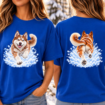 Red Husky Snow Day T-Shirt - Front & Back Print
