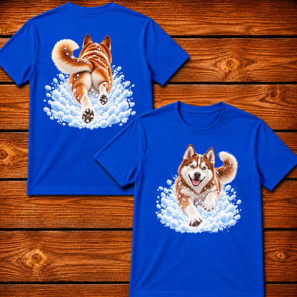 Red Husky Snow Day T-Shirt - Front & Back Print
