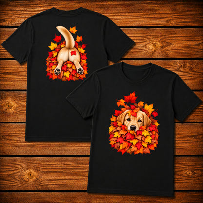 Yellow Labrador Retriever Leaf Pile T-Shirt - Front & Back Print