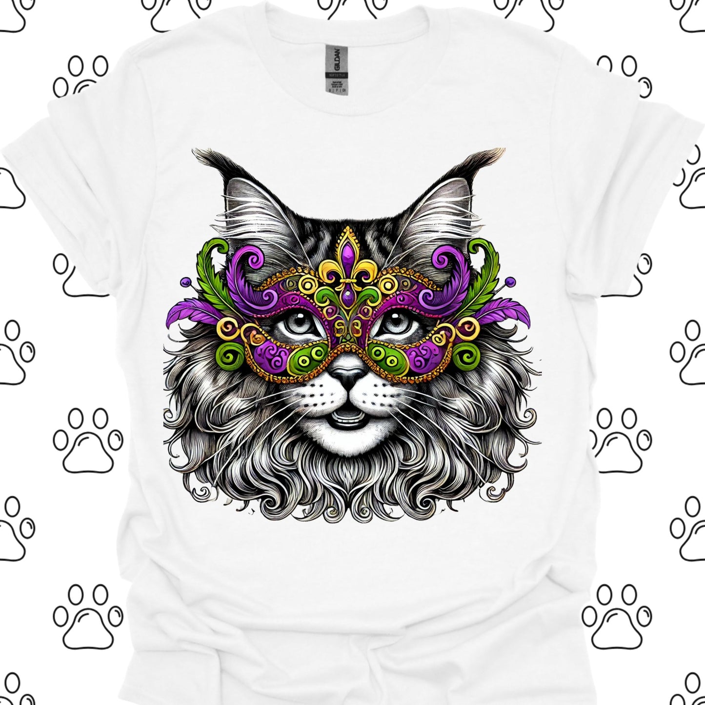 Maine Coon Cat Mardi Gras Mask T-Shirt