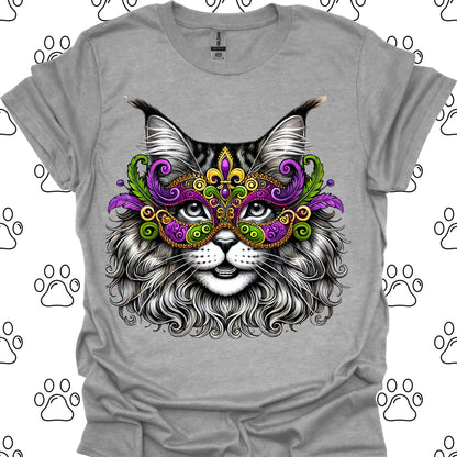 Maine Coon Cat Mardi Gras Mask T-Shirt