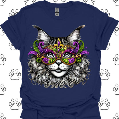 Maine Coon Cat Mardi Gras Mask T-Shirt