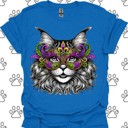 Maine Coon Cat Mardi Gras Mask T-Shirt