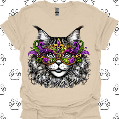Maine Coon Cat Mardi Gras Mask T-Shirt