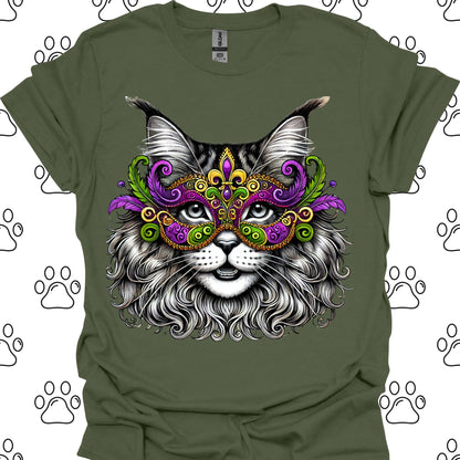 Maine Coon Cat Mardi Gras Mask T-Shirt