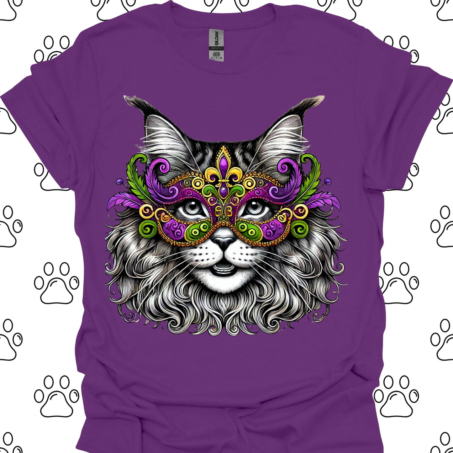 Maine Coon Cat Mardi Gras Mask T-Shirt