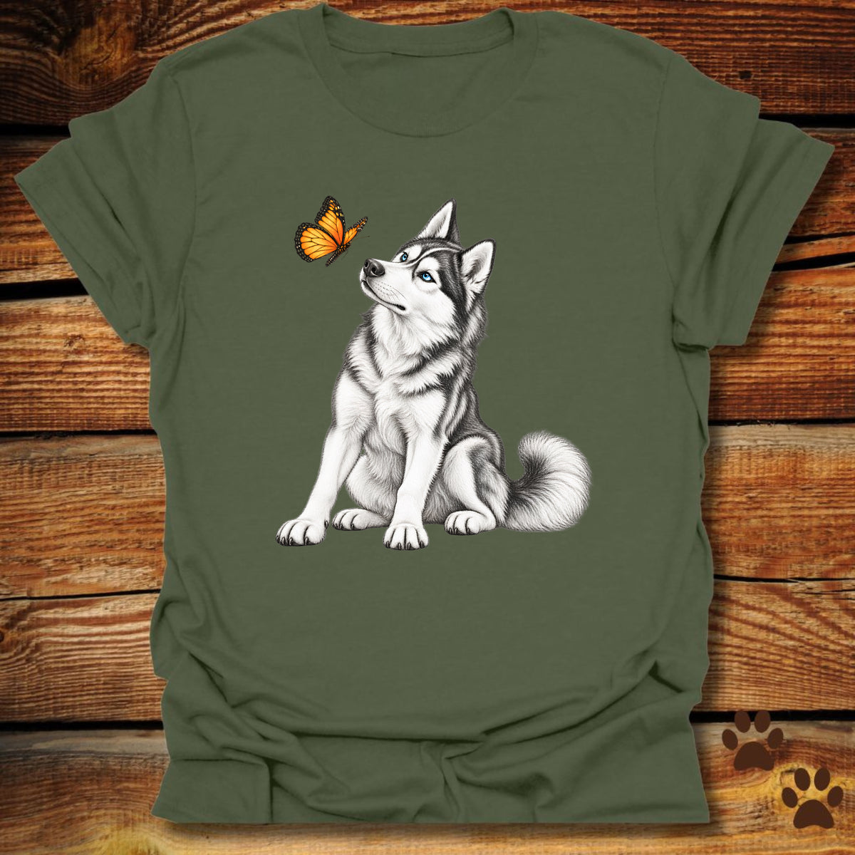 Blue-Eyed Siberian Husky Butterfly T-Shirt