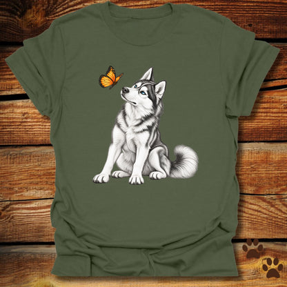 Blue-Eyed Siberian Husky Butterfly T-Shirt