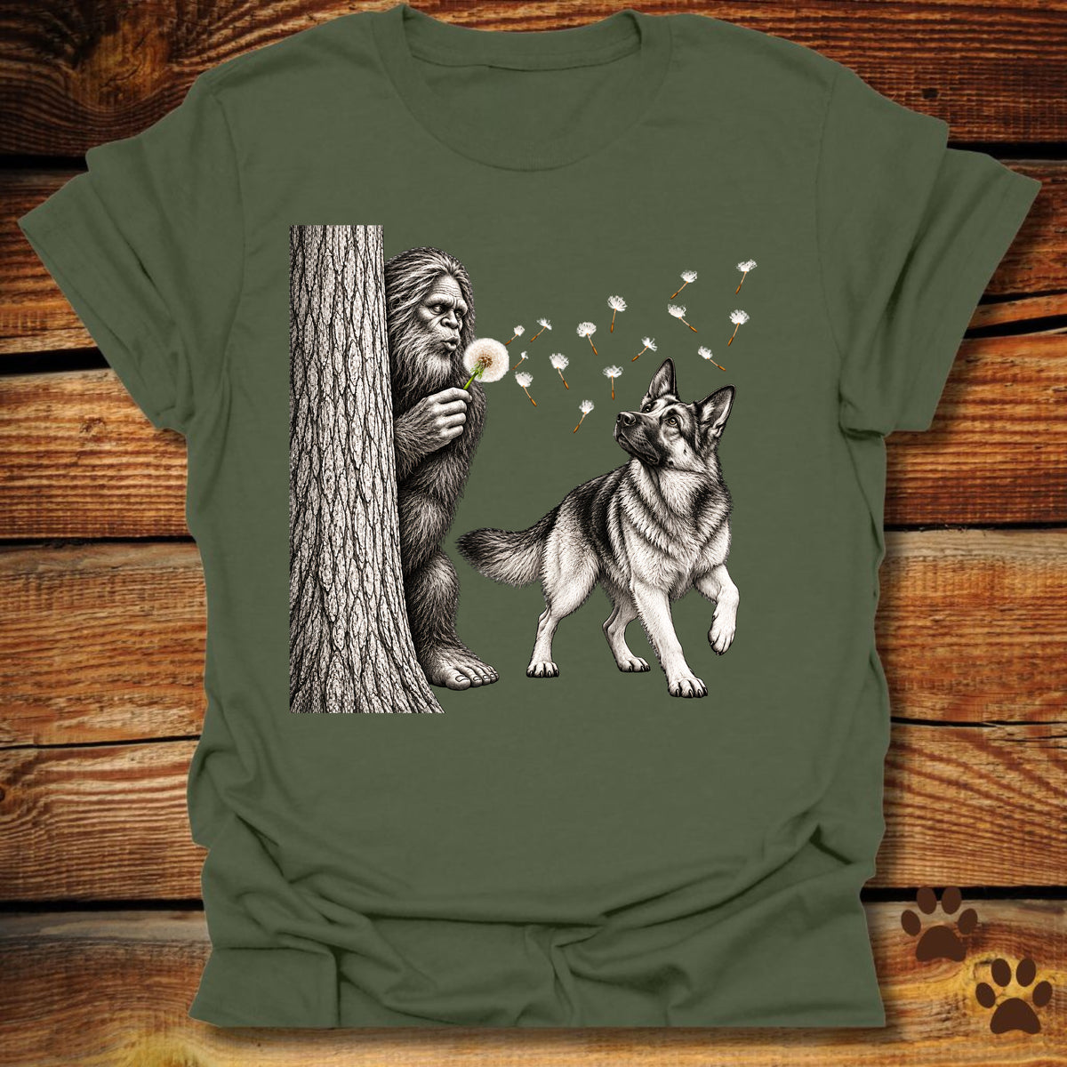 Bigfoot German Shepherd Dandelion T-Shirt