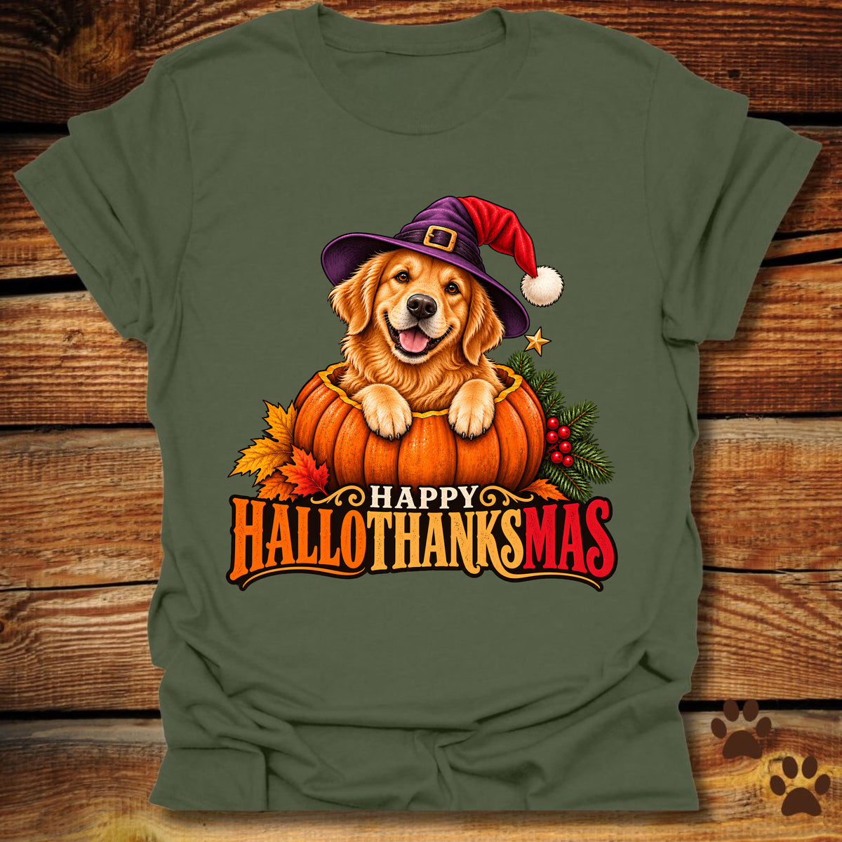 Happy Hallothanksmas Golden Retriever T-Shirt
