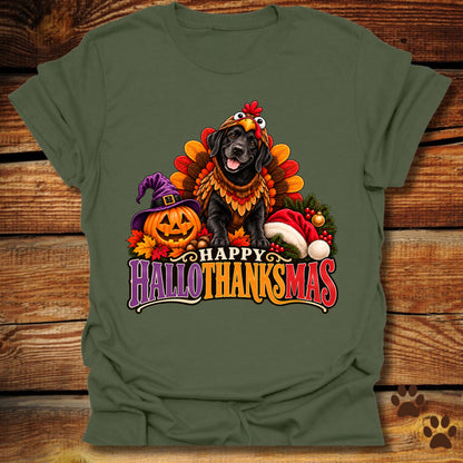 Happy Hallothanksmas Black Labrador Turkey T-Shirt