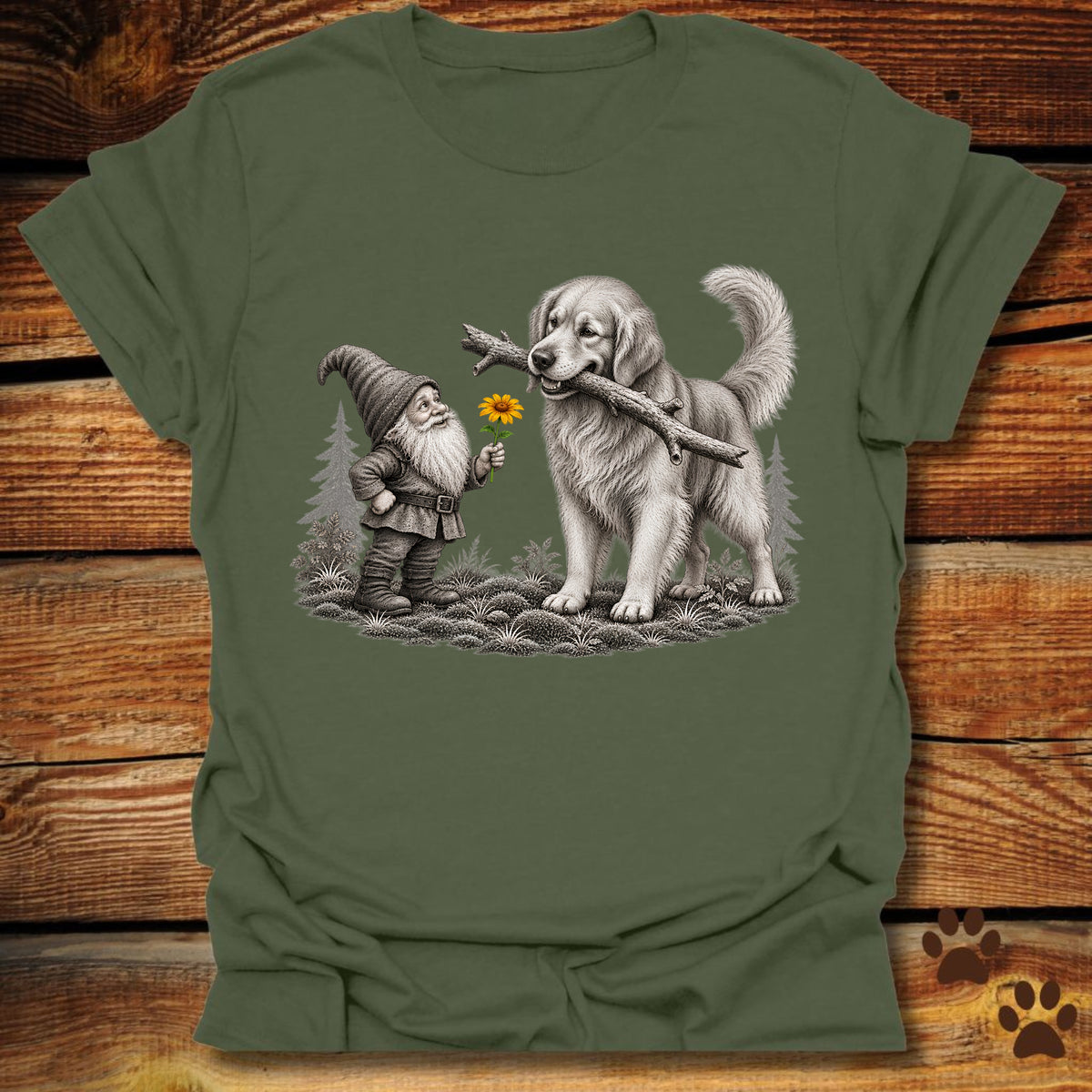 Gnome and Golden Retriever T-Shirt