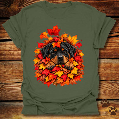 Rottweiler Leaf Pile T-Shirt - Front & Back Print