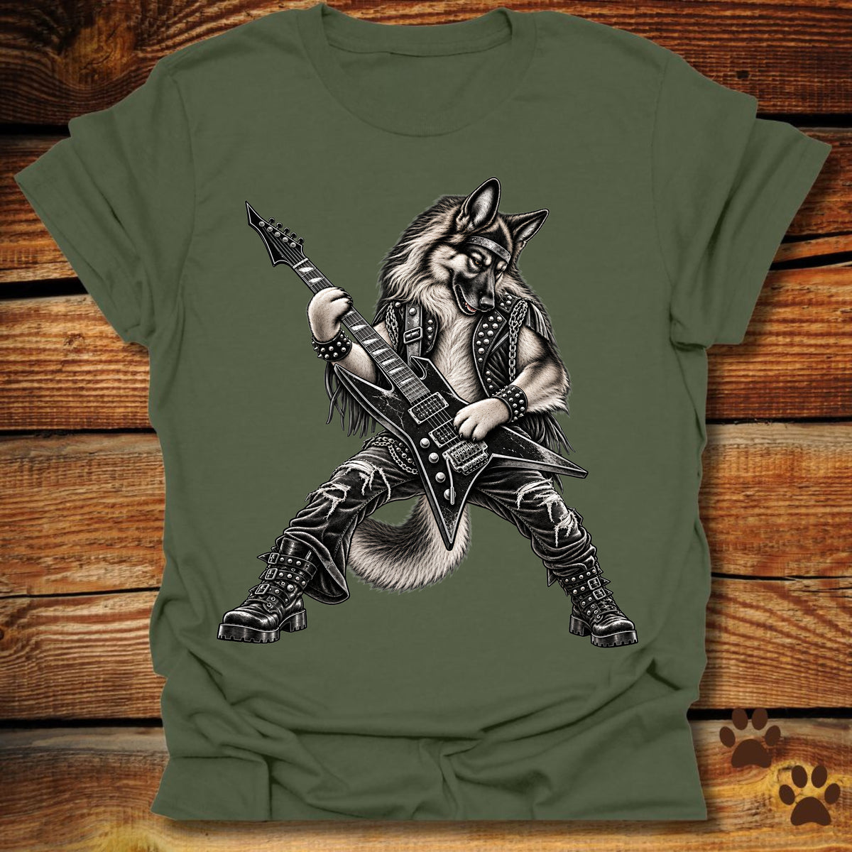 German Shepherd Heavy Metal Guitar T-Shirt