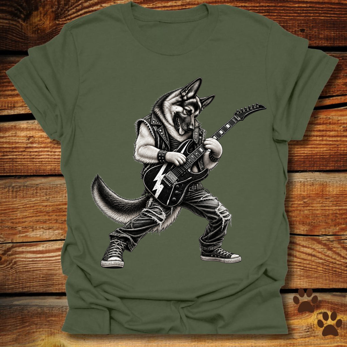 German Shepherd Shredding Guitar T-Shirt