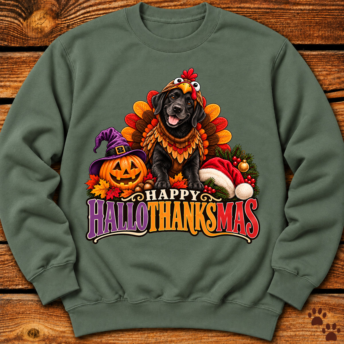 Happy Hallothanksmas Black Labrador Turkey Sweatshirt