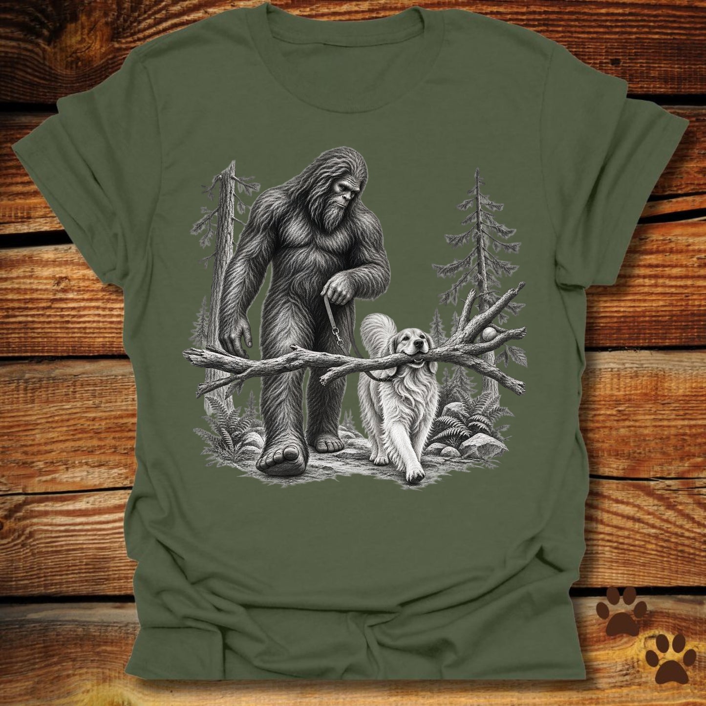 Bigfoot Golden Retriever Woodland T-Shirt